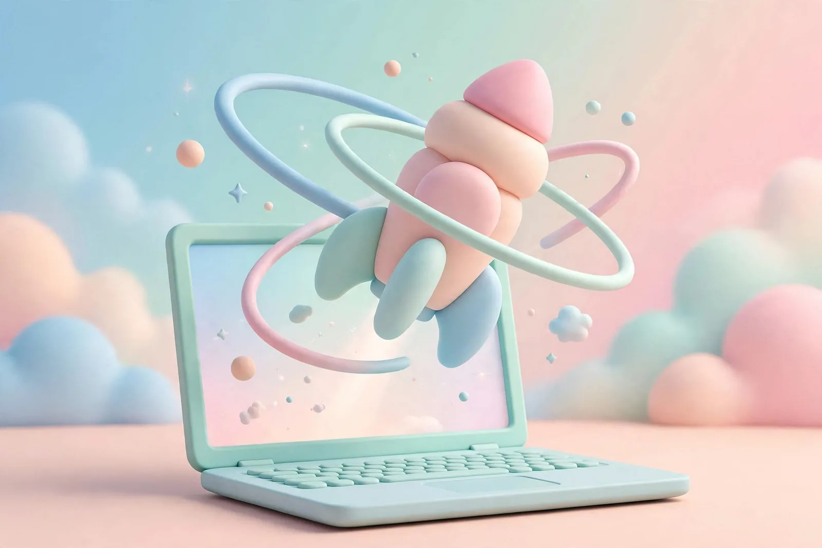 A rocket launching from a laptop